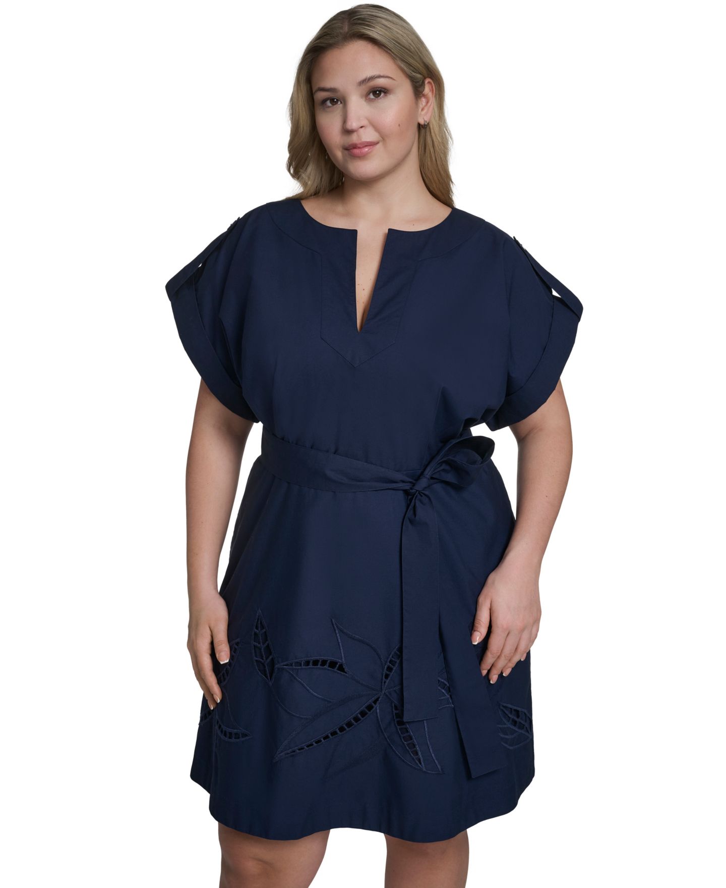 Женское платье Vince Camuto Plus Size Tie Waist Cap-Sleeve Shift, цвет: Тёмно-синий — фото 3
