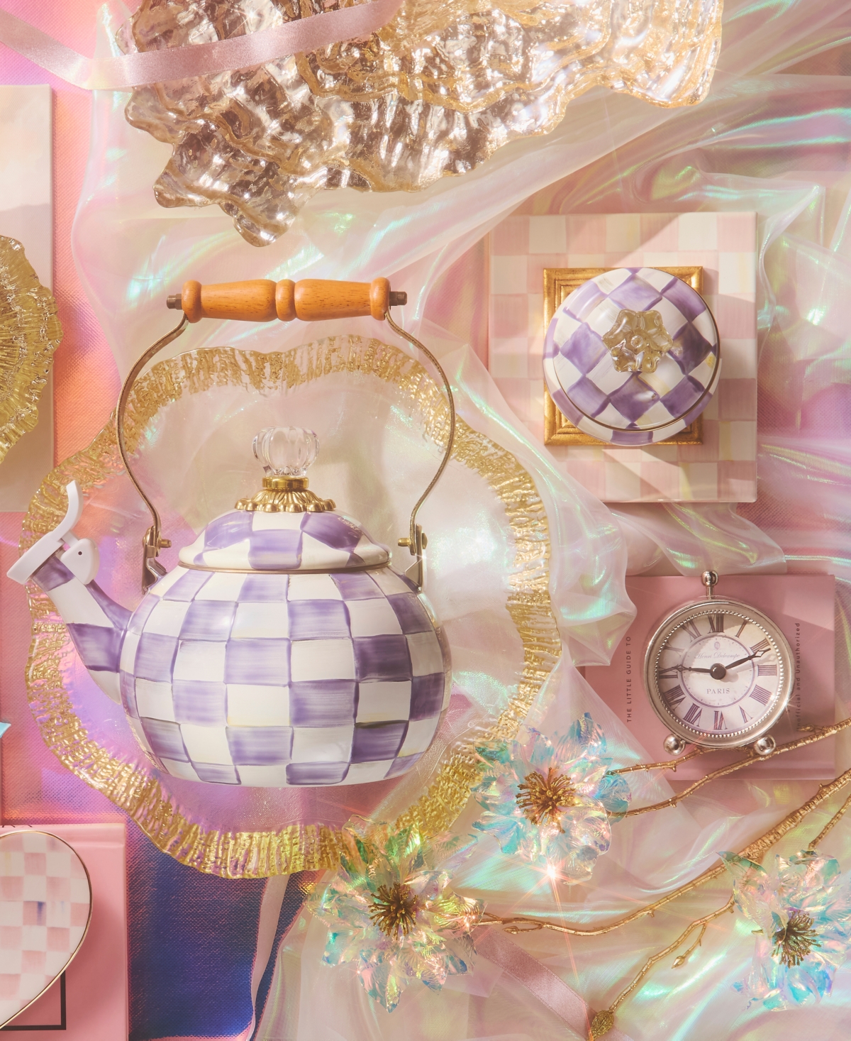 MacKenzie-Childs Violet Check Lidded Handmade Sugar Bowl