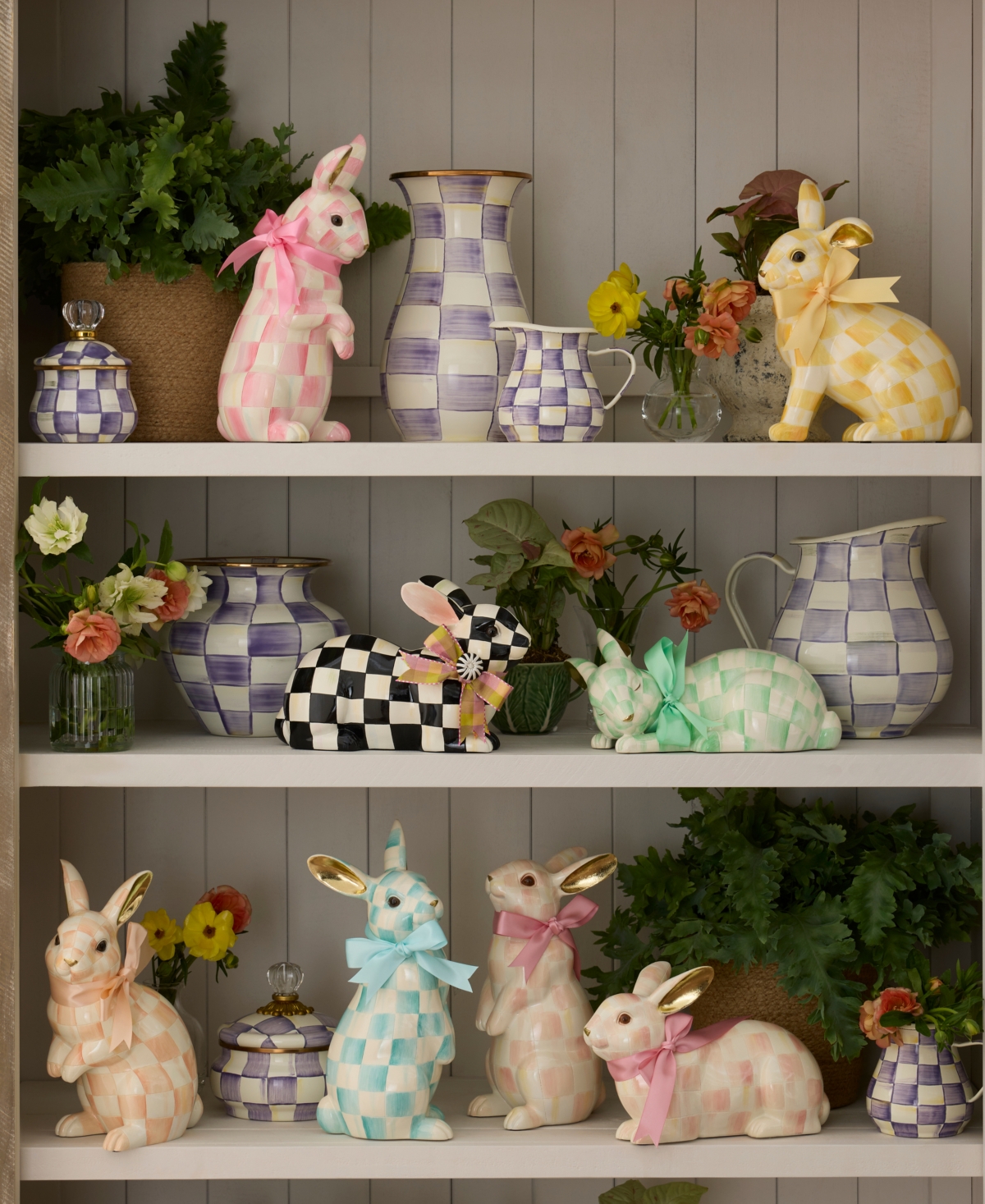 MacKenzie-Childs Violet Check Handmade Tall Vase