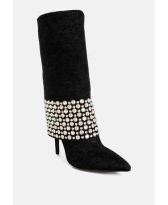 Womens Mike Drop Diamante & Rhinestones Denim Boots