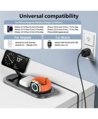 Foldable Wireless Charger - 3-in-1 Wireless Charger with Magnetic Phone,Watch and Earphone Charging Station for Desktop