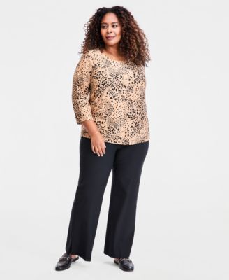 JM Collection Plus Size Printed Jacquard 3/4-Sleeve Top