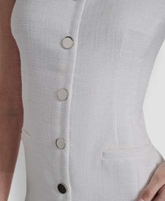 Petite Faux Button Front Square Neck Sheath Dress