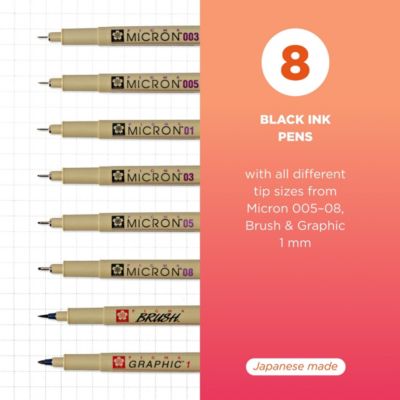 Pigma Micron Blister Card Ink Pen Set, Black, 8 Pack