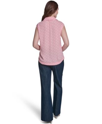 Women's Sleeveless Dot Collared Blouse