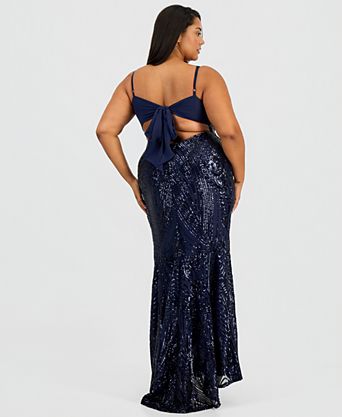 sachin and babi light blue dress Plus Szie Sequin Evening Maxi Dress with Illusion Neckline