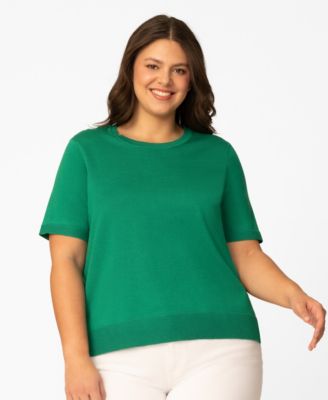 Plus Size Lace Shoulder Boxy Crewneck Top