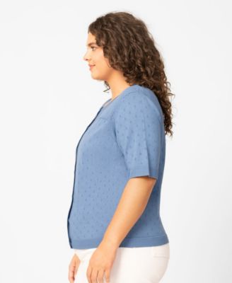 Plus Size Diamond Pointelle Elbow-Sleeve Cardigan