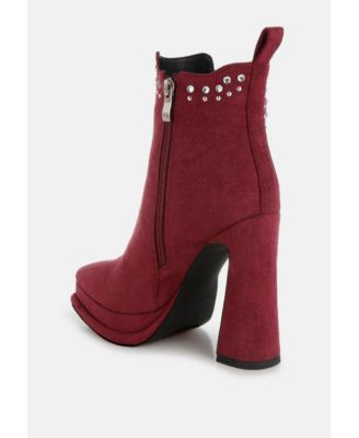 Womens Dalton Studs Embellished High Ankle Boots
