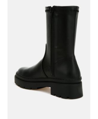 Womens Carmit Chunky Faux Leather Calf Boots