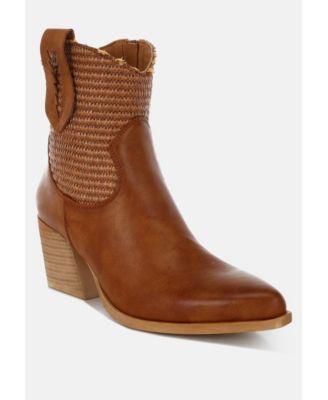 Womens Big Mood Raffia & Faux Leather Cowboy Boots