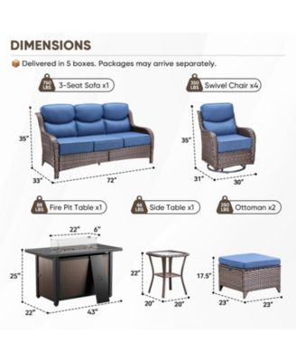 Crescent Brown Wicker Fire Pit Conversation Set with Olefin 6 In. Thick Cushions Patio Swivel Chairs (9-Piece)