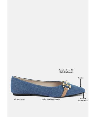 Womens Cressida Denim Horsebit Detail Ballet Flats