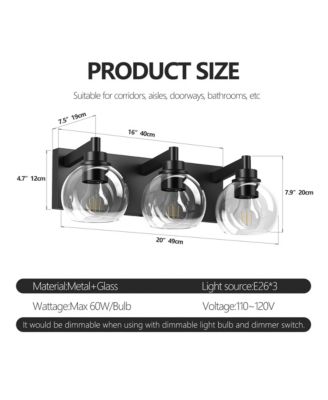 Bathroom Vanity Light,Modern 3-Light Bathroom Lighting Fixtures Over Mirror with Clear Glass Shade and Metal Base