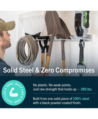 Wall-Mounted Garden Tool Rack - 4 Hooks, Heavy-Duty Steel, 250lb Capacity