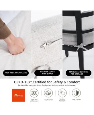 4 Piece Ember Black Outdoor Aluminum Stationary Dining Chairs Sunbrella Fabric Cushions Tapered Feet for Patio Backyard Poolside