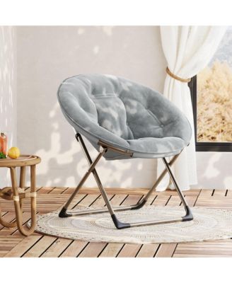 Oversized Faux Fur Foldable Saucer Chair, Sturdy Metal Frame Lounge Chair for Adults, Comfy Dorm Room Seating