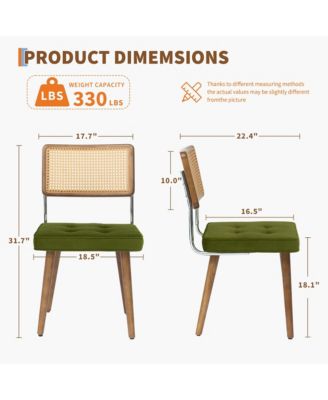 Set of 6 Natural Rattan Dining Chairs, Upholstered Seat & Solid Wood Legs, Modern Boho Kitchen Seating