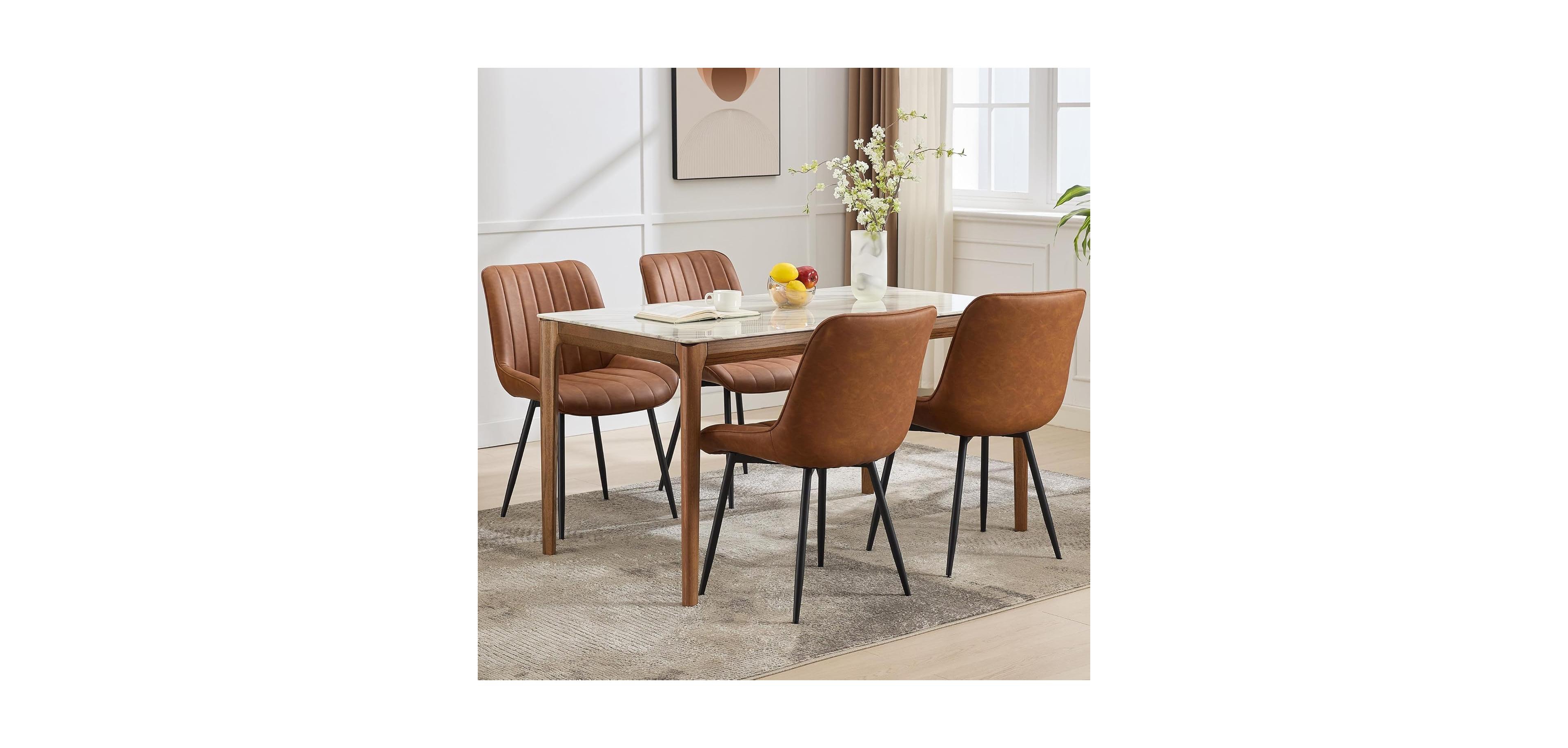 gaomon Set of 2 Modern Faux Leather Upholstered Dining Chairs, Linear Design Side Seating with Sturdy Metal Legs