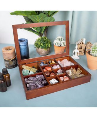 Adjustable Pine Wood Display Box for Collectibles with 12 Sections