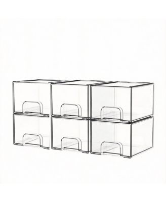 6 Pack -Stackable Clear Acrylic Drawers for Bathroom Vanity Storage