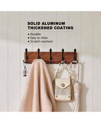 Rustic Iron Hooks Wall Rack, 5 Hooks, 45lb Load, Natural Pine Base