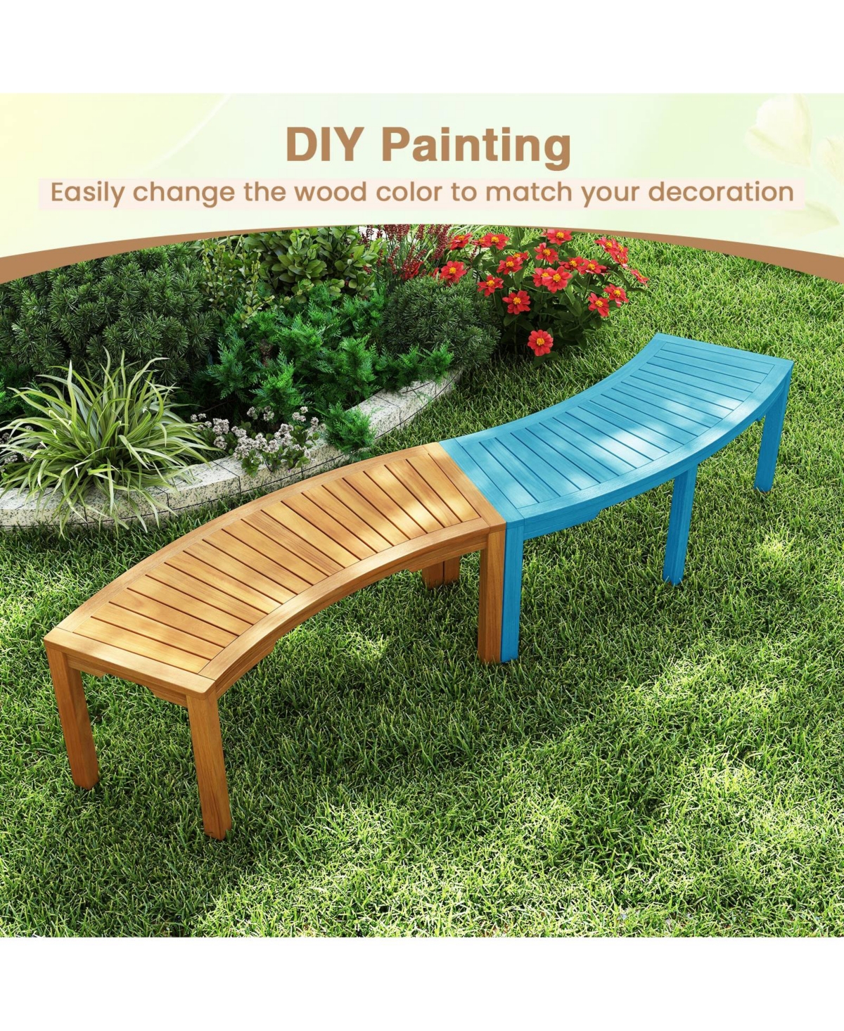 Slickblue 2-Person Acacia Wood Outdoor Bench with Curved Design