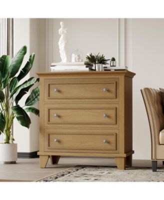 3 Drawer Dresser, Wooden Storage Chest of Drawers with Exquisite Metal Handles, Small Storage Cabinet, Modern Design Dresser