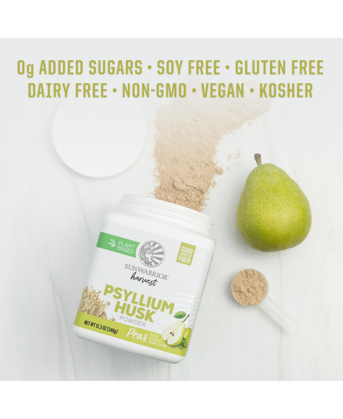 Sunwarrior Us Harvest Psyllium Husk Powder Pear 348.6g Tub (50 srv)