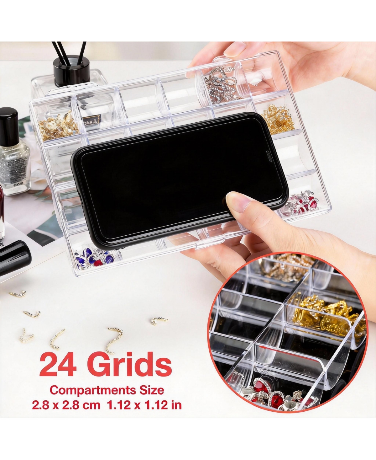 Yigii 24-Compartment Clear Organizer for Jewelry and Small Supplies