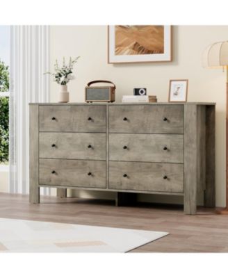 Oak 6 Drawer Dresser for Bedroom, Modern Wide Dresser Organizer with Storage Drawers, Entryway