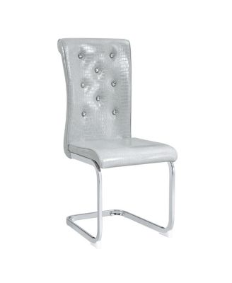 Set of 4 Retro Alligator Upholstered Dining Chairs with Crystal Buckle & Faux Leather