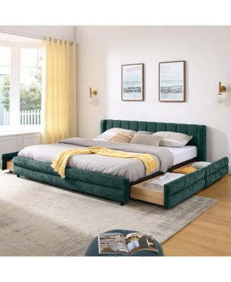 Streamdale King Size Upholstered Bed Frame with Chenille Fabric Headboard - Blue/Green