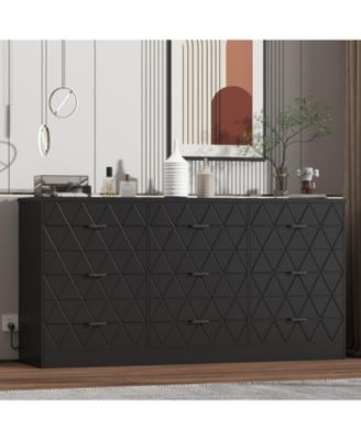 9 Drawer Dresser, 63 in Black Dresser for Bedroom with Power Outlet, Wide Drawer, Dressers Chests of Drawers