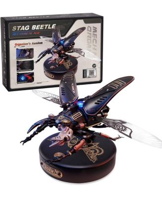 3D Puzzles for Adults Electric Insect Metal Model Building Kit Desk Toys Hobby Kit for Adults Gift for Teens Rhinoceros Beetle Blue