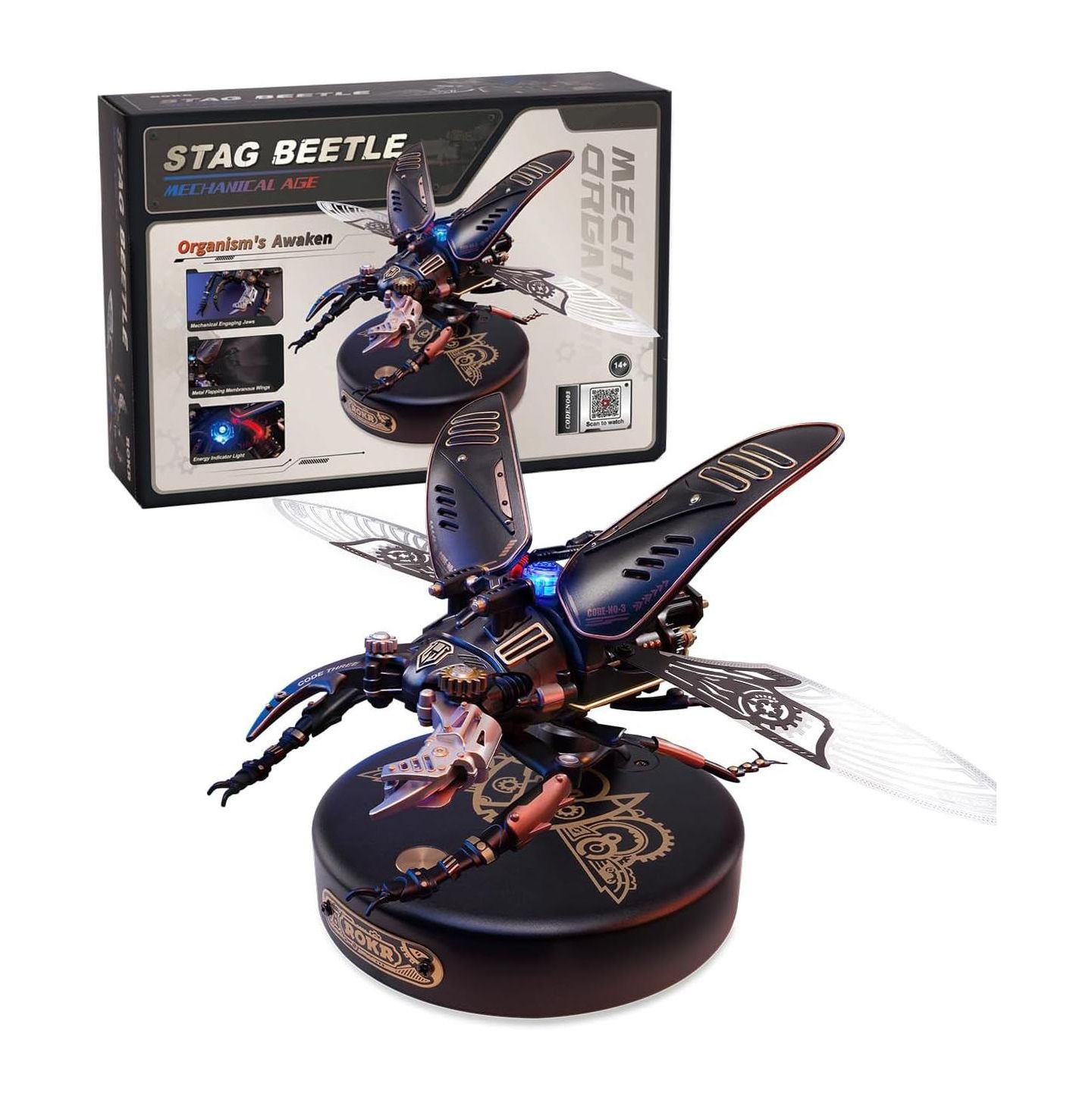 Детский конструктор Robotime Rhinoceros Beetle Mechanical Organism 156-Piece Building Set, Ages 14+, цвет: Синий — фото 1