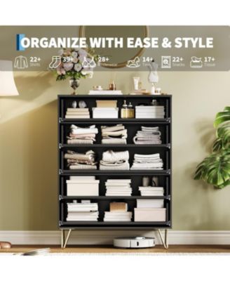 Fluted Dresser for Bedroom with 5 Drawers,32'' Wide Modern Chest of Wooden Drawers with Metal Handle,Wide Clothes Storage Organizer