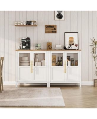 Sideboard Buffet Cabinet with 2 Glass Doors, 29 in Buffet Table Coffee Bar Wine Bar Display Cabinet for Kitchen Dining Room.