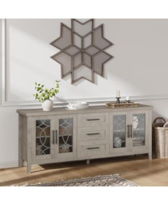 Farmhouse TV Stand, Entertainment Center for 75 Inch TV, Media Console Tablefor Living Room, Bedroom, Grey