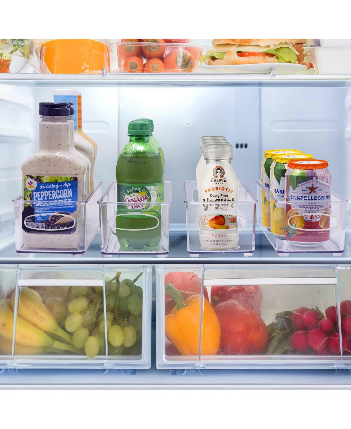 Sorbus 6 Pack Narrow Stackable Clear Storage Bins with Handles- for Kitchen Pantry, Freezer & Fridge Organization