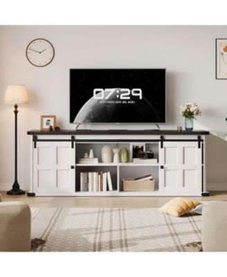 70" Farmhouse TV Stand for 80/75/70 Inch TVs, Entertainment Center Storage Cabinets w/Power Outlets