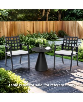 2-Piece Modern Classic Cast Aluminum Outdoor Patio Dining Chairs Textured Ember Black Lattice Backrest Sunbrella Cushion Weather Resistant