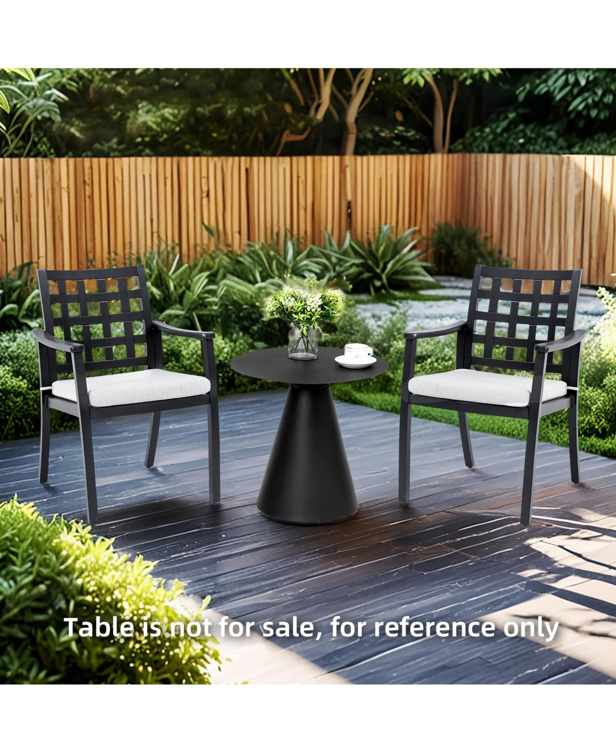 Flynama 2-Piece Modern Classic Cast Aluminum Outdoor Patio Dining Chairs Textured Ember Black Lattice Backrest Sunbrella Cushion Weather Resistant