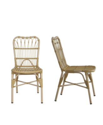 Set of 2 Natural Outdoor PE Wicker Patio Dining Chairs Hand Woven Iron Frame for Backyard Poolside Garden