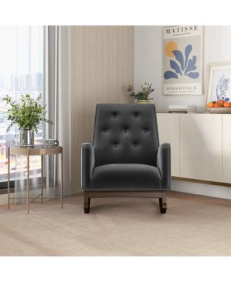 Elegant Demetrius Dark Grey Fabric Solid Wood Rocking Chair 300LBS Capacity for Living Room Nursery Bedroom Reading