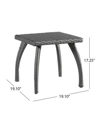 Outdoor Faux Wicker Side Table Powder Coated Iron Frame Grey Accent Table for Patio Extra Holding Space