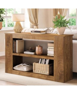 55-Inch Long Farmhouse Console Table, 3-Tier Wood Sofa Table with Storage Shelves for Living Room, Entryway, Behind Couch, Hallway