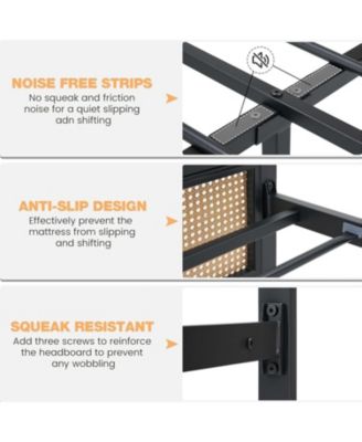 Rattan Bed Frame with Headboard, Boho Full Size Bed Frame with Strong Metal Slats Support, No Box Spring Needed, Noise-Free Design