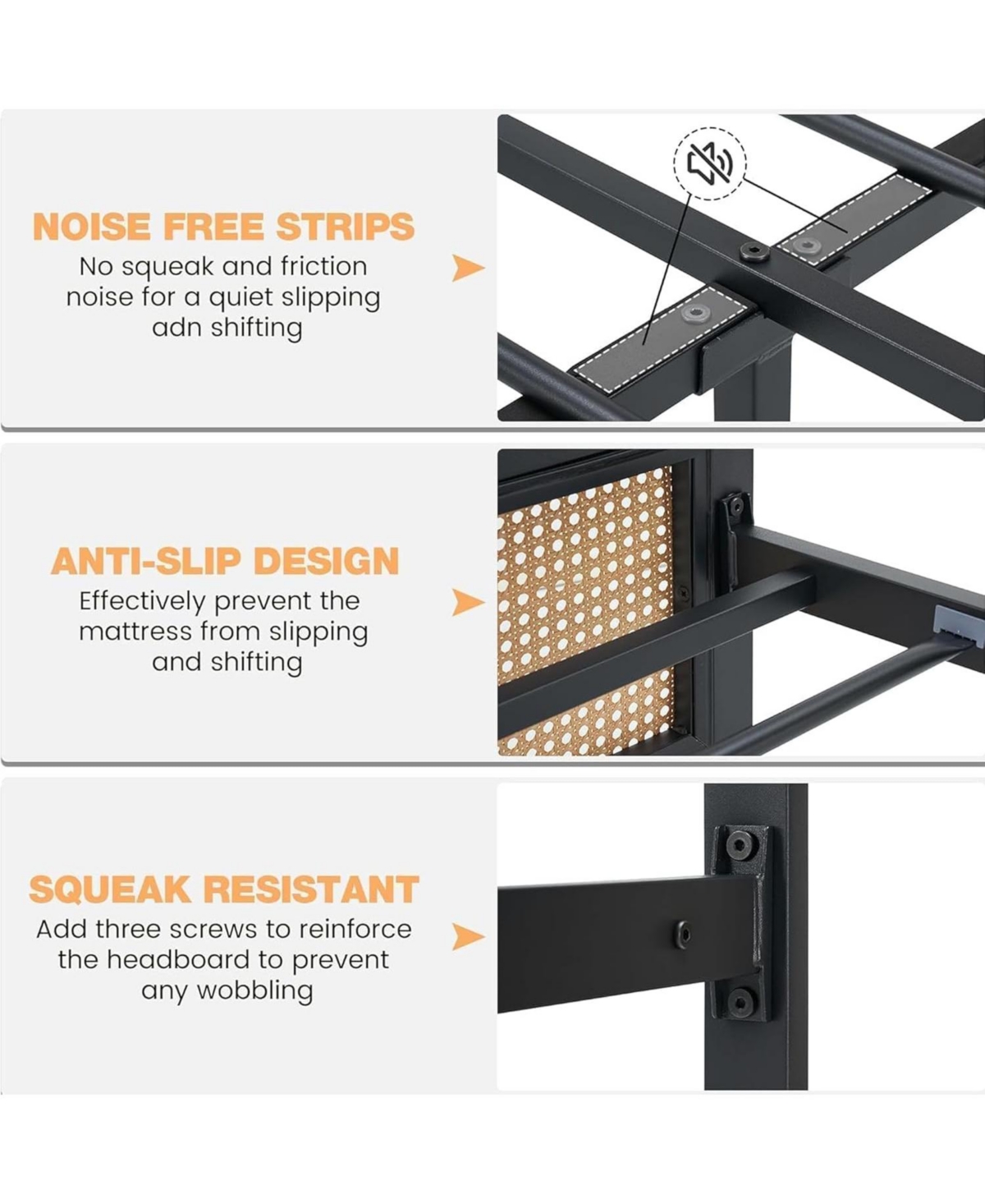 gaomon Rattan Bed Frame with Headboard, Boho Full Strong Metal Slats Support, No Box Spring Needed