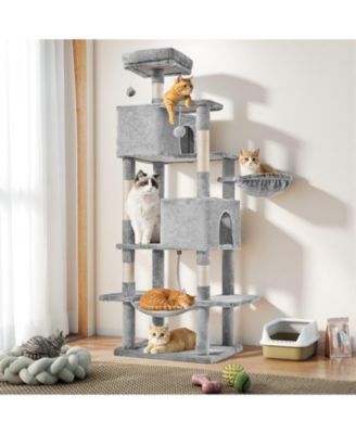 66in Cat Tree Tower: Large Multi-Cat Climbing, Extended Platform, Hammock, Pet House